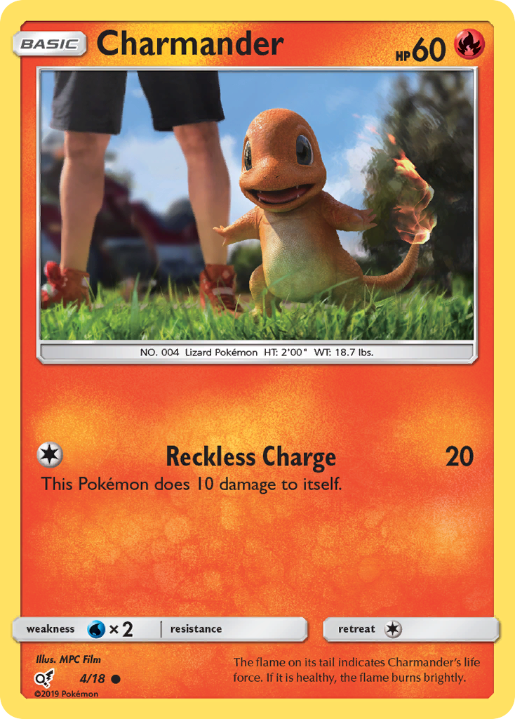 Charmander 4/18 English Pokémon holo card from Detective Pikachu (2019)