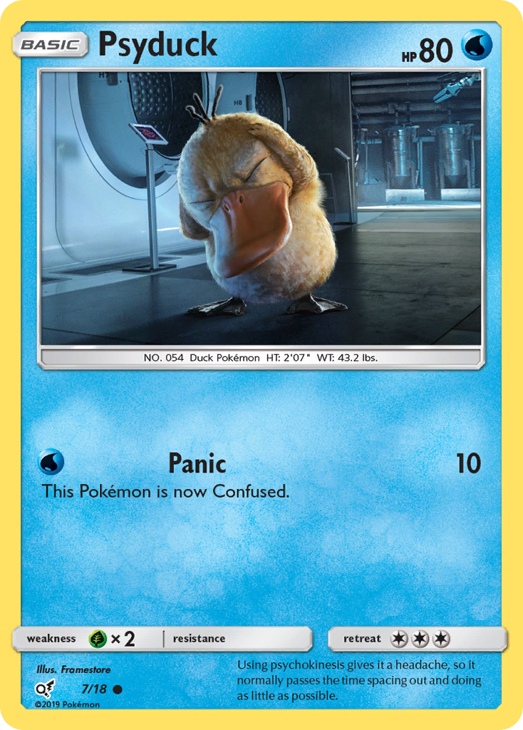 Psyduck 7/18 English Pokémon holo card from Detective Pikachu (2019)