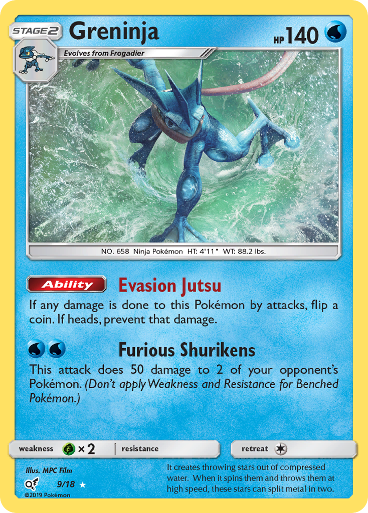 Greninja 9/18 English Pokémon holo card from Detective Pikachu (2019)