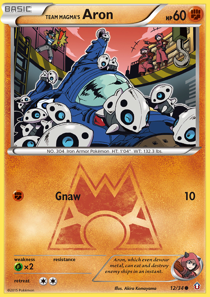 Team Magma's Aron 12/34 English Pokémon card from Double Crisis (2015)