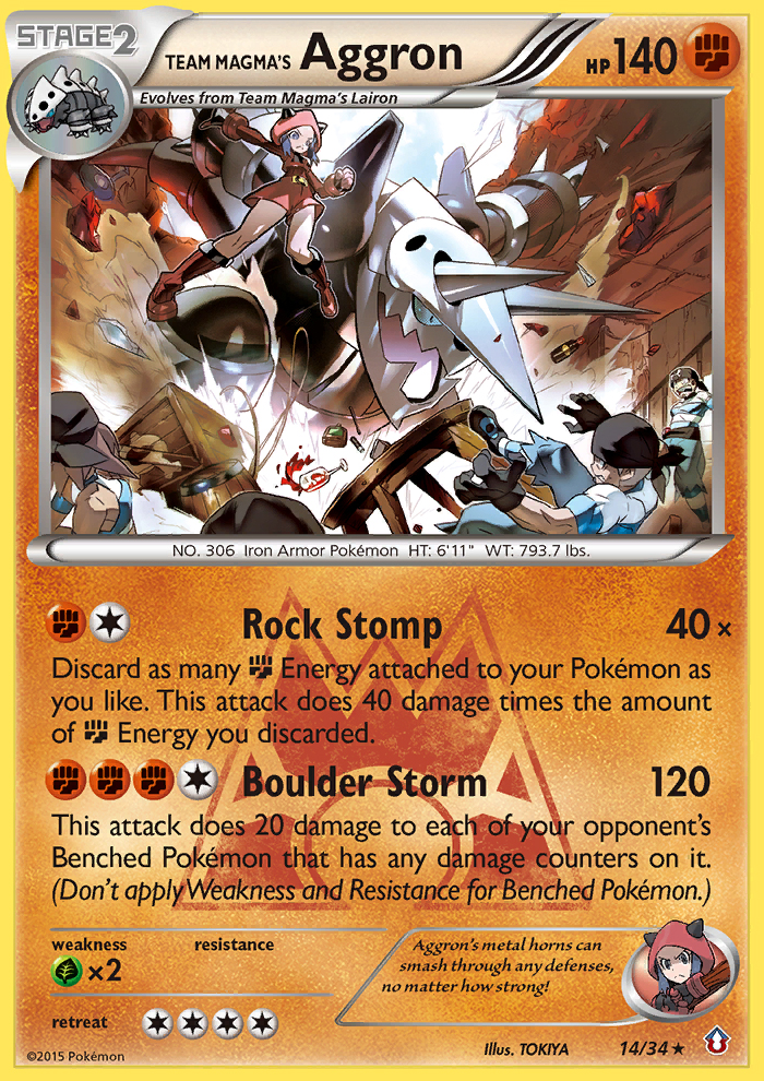 Team Magma's Aggron 14/34 English Pokémon card from Double Crisis (2015)