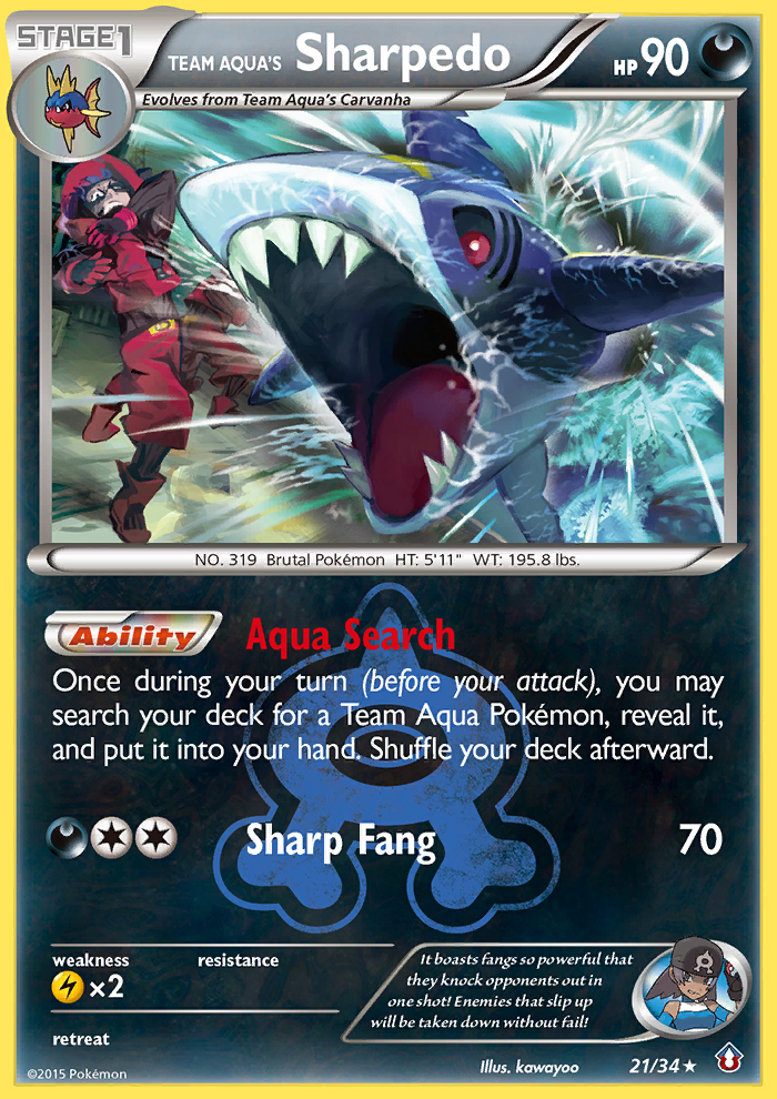 Team Aqua's Sharpedo 21/34 English Pokémon card from Double Crisis (2015)