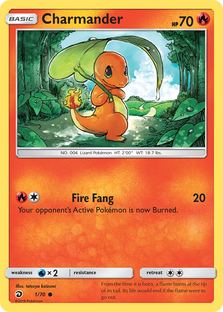 Charmander 1/70 English Pokémon card from Dragon Majesty (2018)