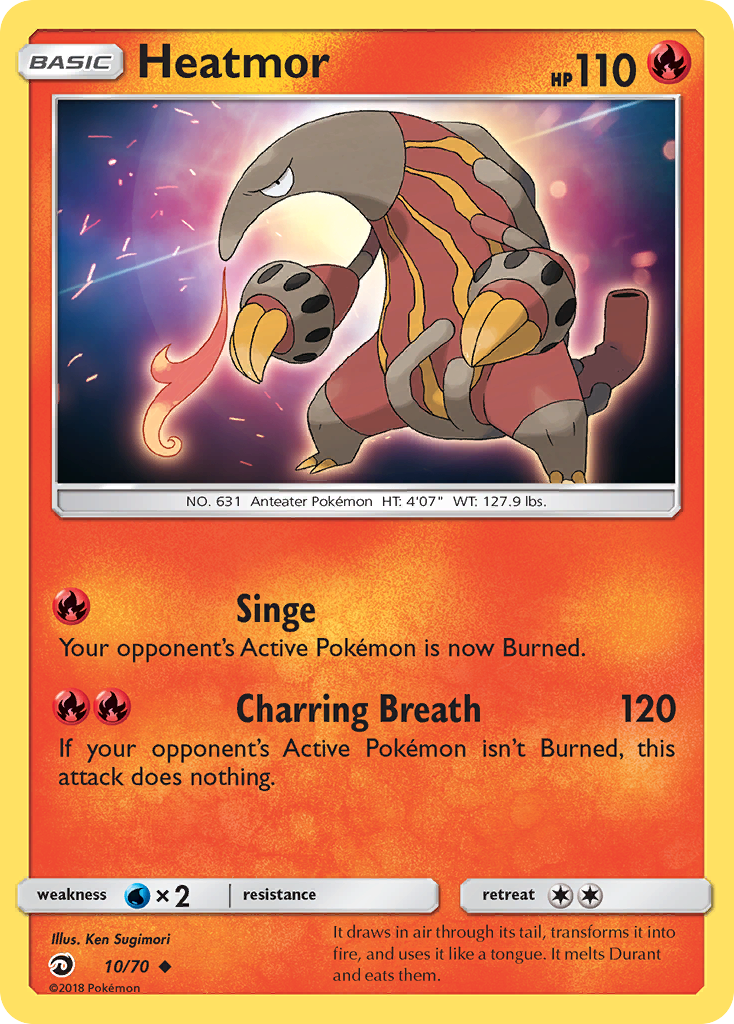 Heatmor 10/70 English Pokémon card from Dragon Majesty (2018)