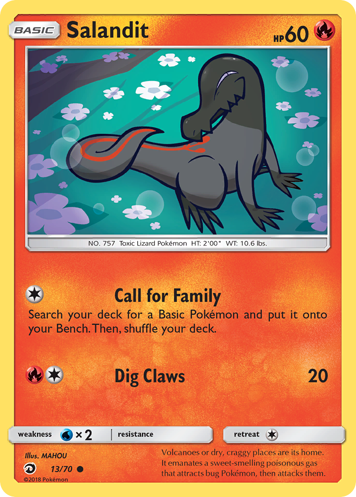 Salandit 13/70 English Pokémon card from Dragon Majesty (2018)