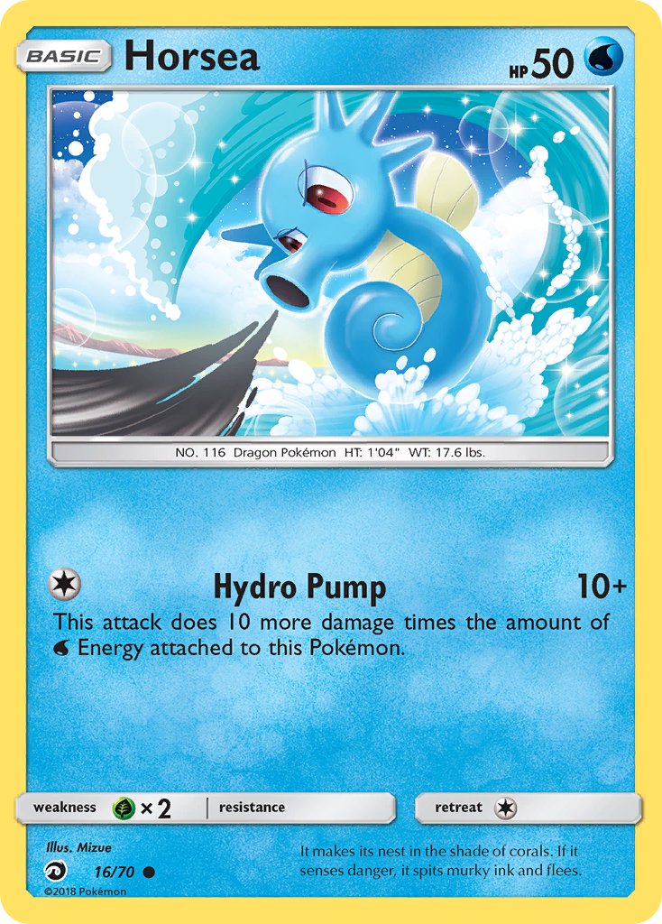Horsea 16/70 English Pokémon card from Dragon Majesty (2018)