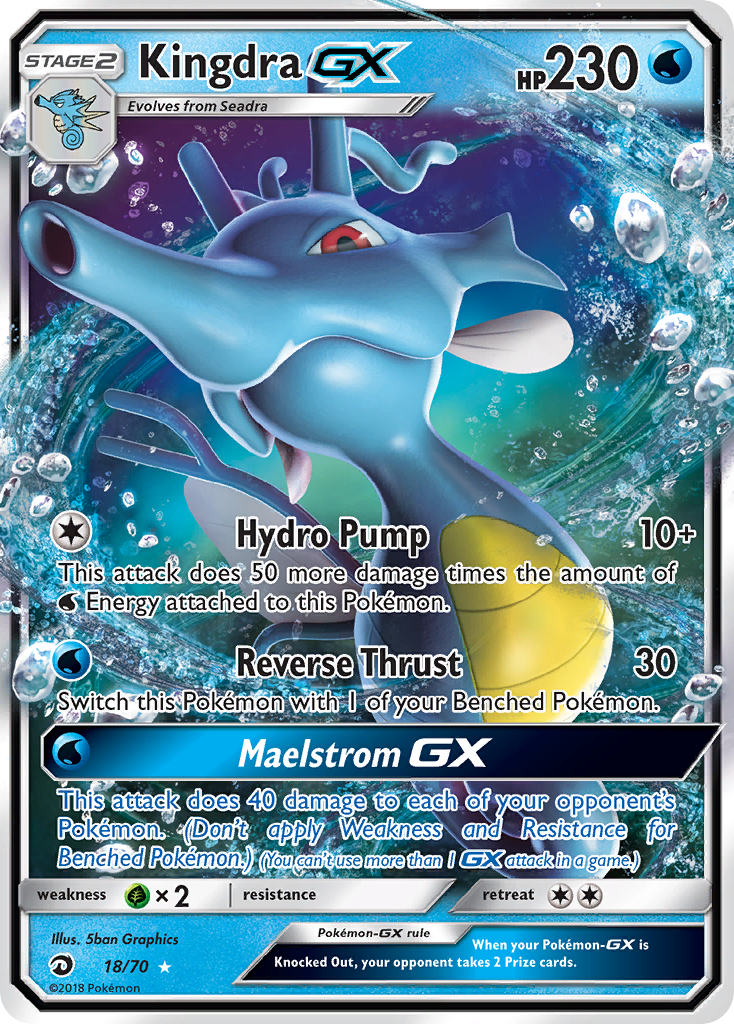 Kingdra-GX 18/70 English Pokémon card from Dragon Majesty (2018)
