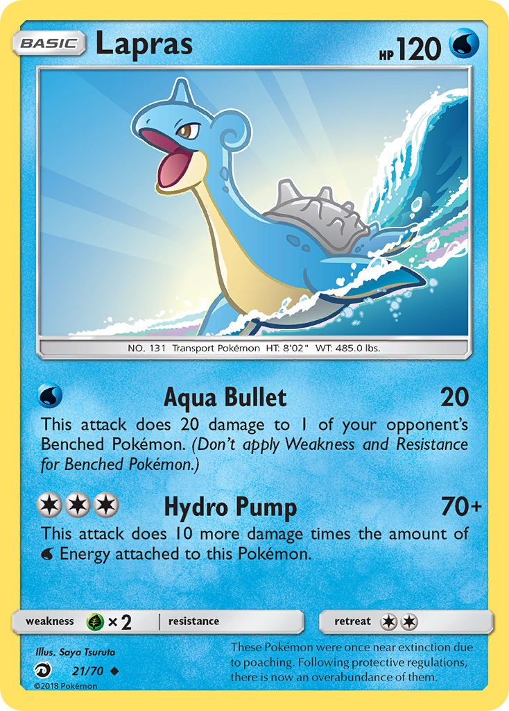 Lapras 21/70 English Pokémon card from Dragon Majesty (2018)