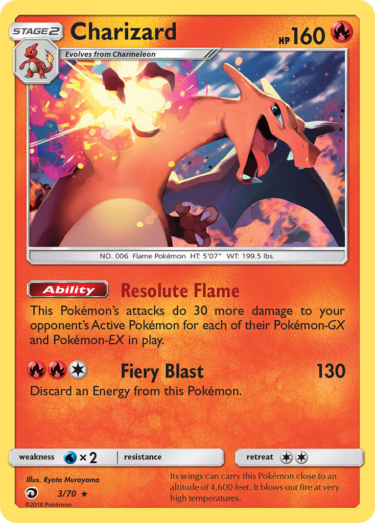 Charizard 3/70 English Pokémon card from Dragon Majesty (2018)