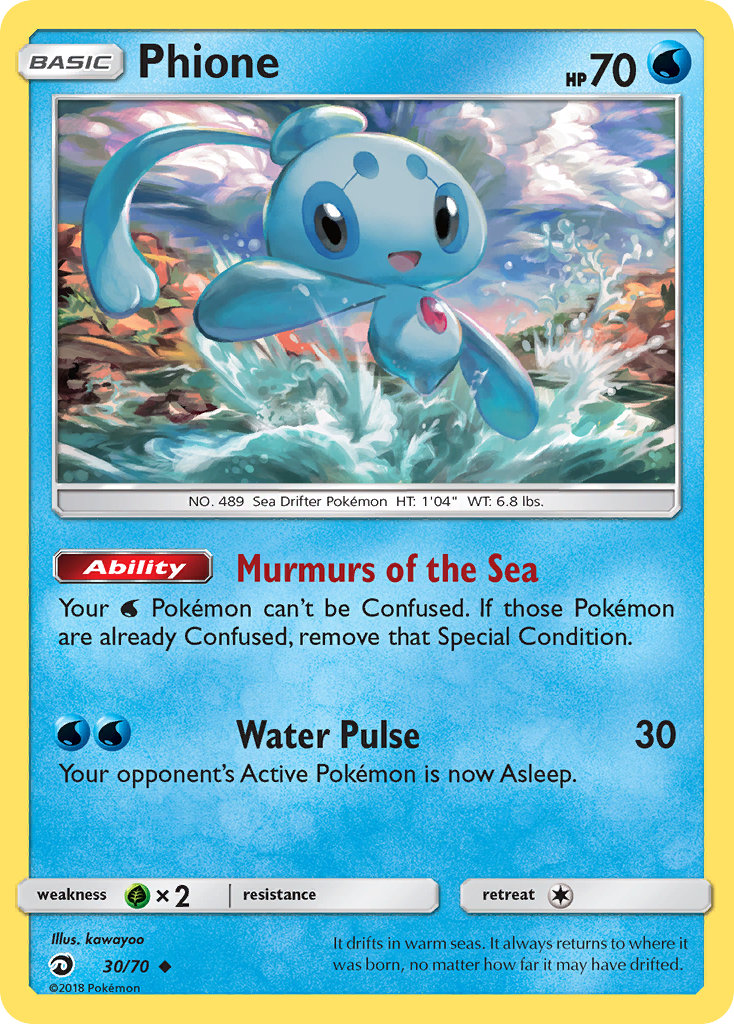 Phione 30/70 English Pokémon card from Dragon Majesty (2018)