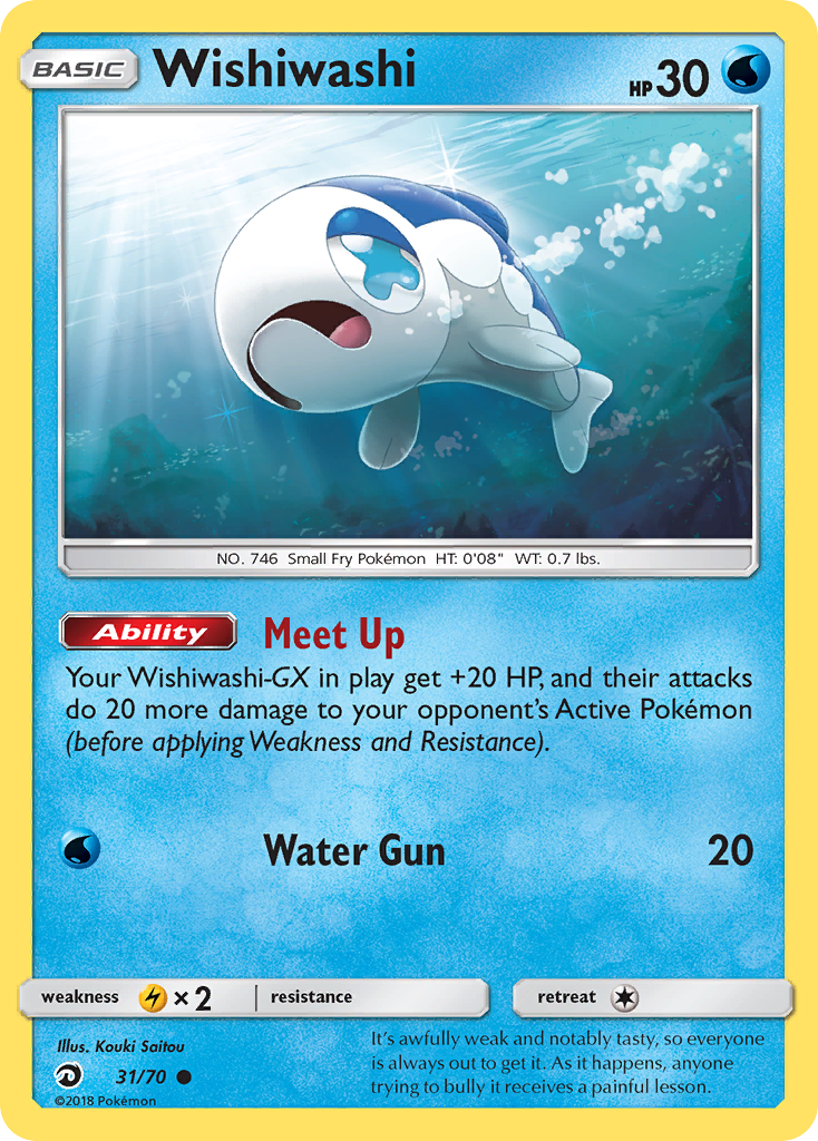 Wishiwashi 31/70 English Pokémon card from Dragon Majesty (2018)