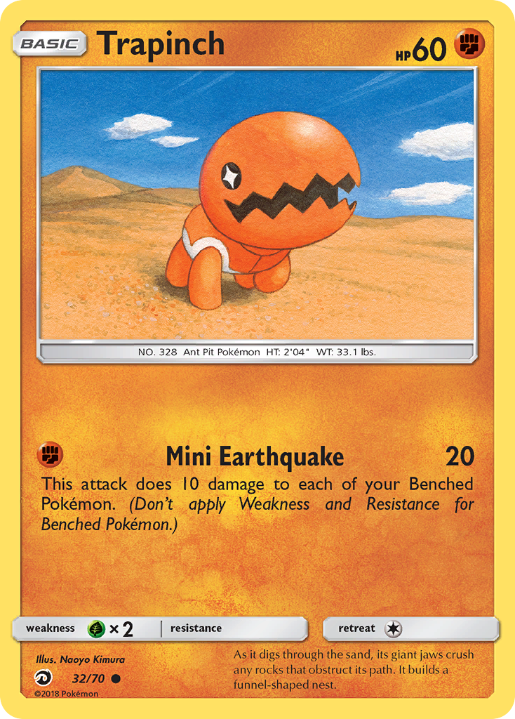 Trapinch 32/70 English Pokémon card from Dragon Majesty (2018)