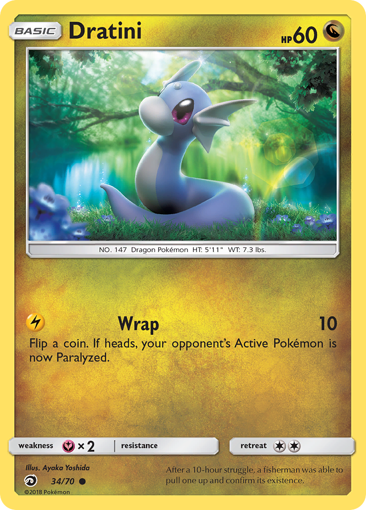 Dratini 34/70 English Pokémon card from Dragon Majesty (2018)