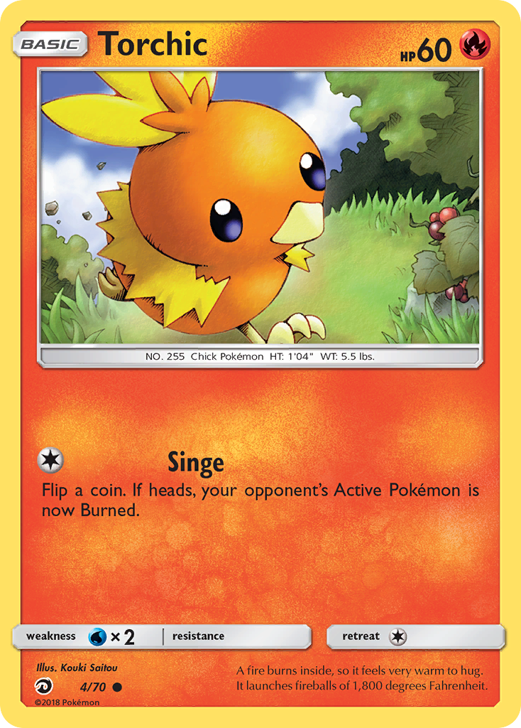 Torchic 4/70 English Pokémon card from Dragon Majesty (2018)