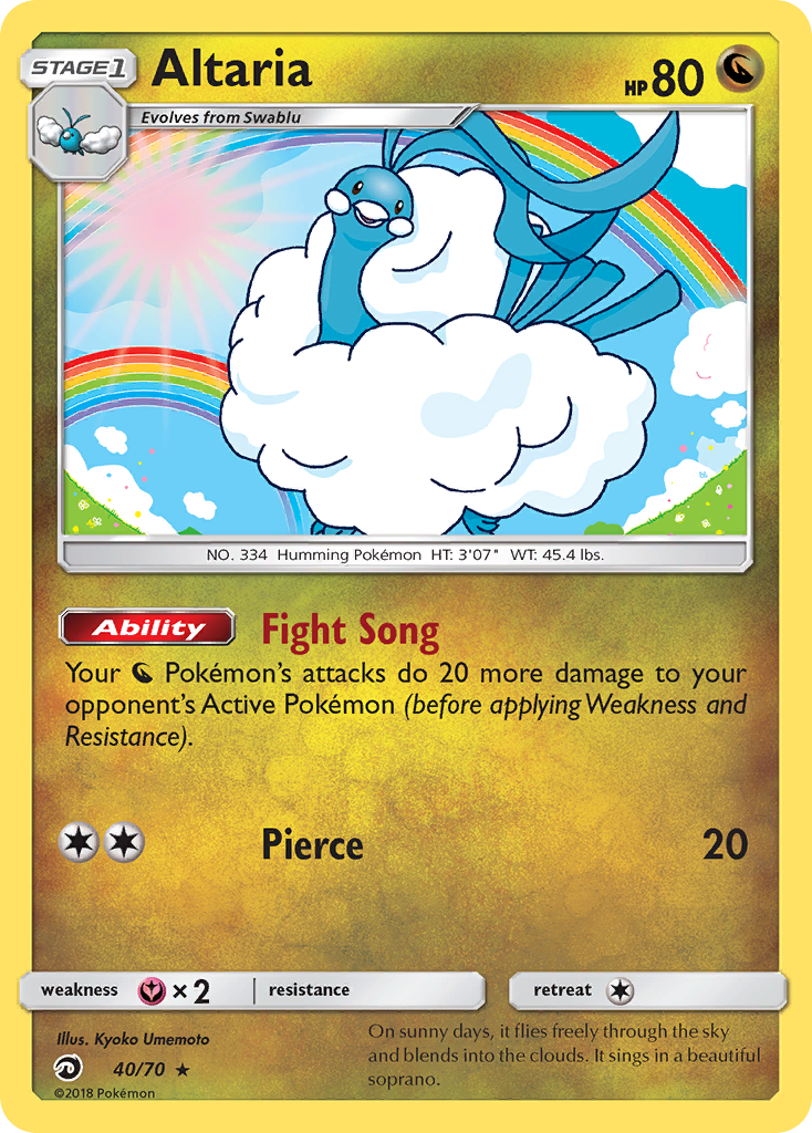 Altaria 40/70 English Pokémon card from Dragon Majesty (2018)