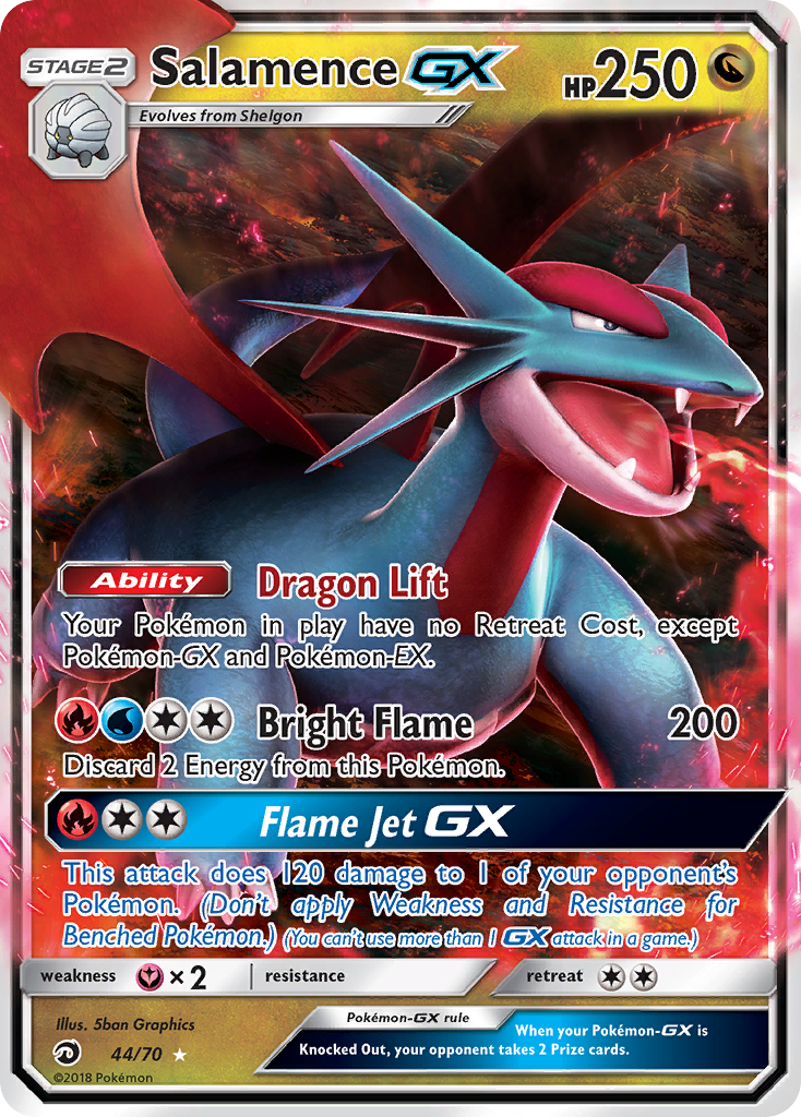 Salamence-GX 44/70 English Pokémon card from Dragon Majesty (2018)