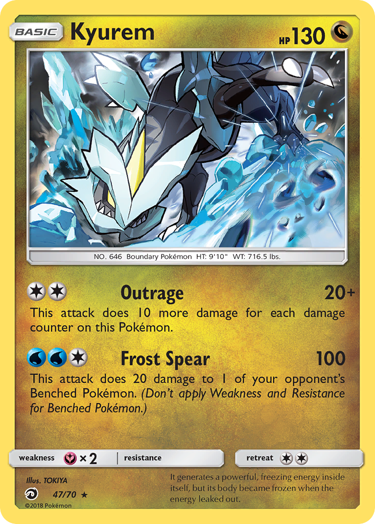 Kyurem 47/70 English Pokémon card from Dragon Majesty (2018)