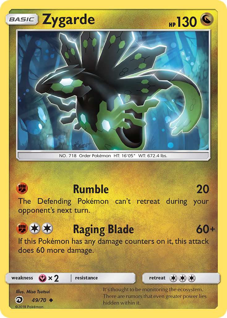 Zygarde 49/70 English Pokémon card from Dragon Majesty (2018)