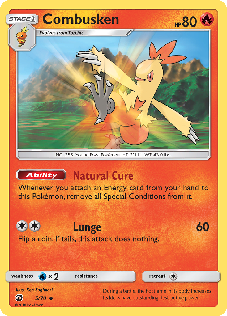 Combusken 5/70 English Pokémon card from Dragon Majesty (2018)