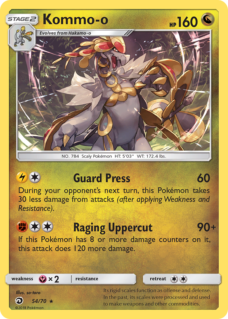 Kommo-o 54/70 English Pokémon card from Dragon Majesty (2018)