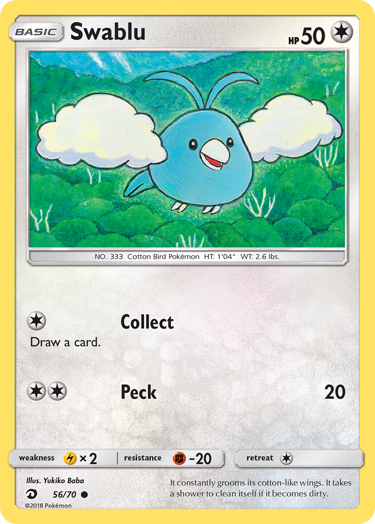 Swablu 56/70 English Pokémon card from Dragon Majesty (2018)