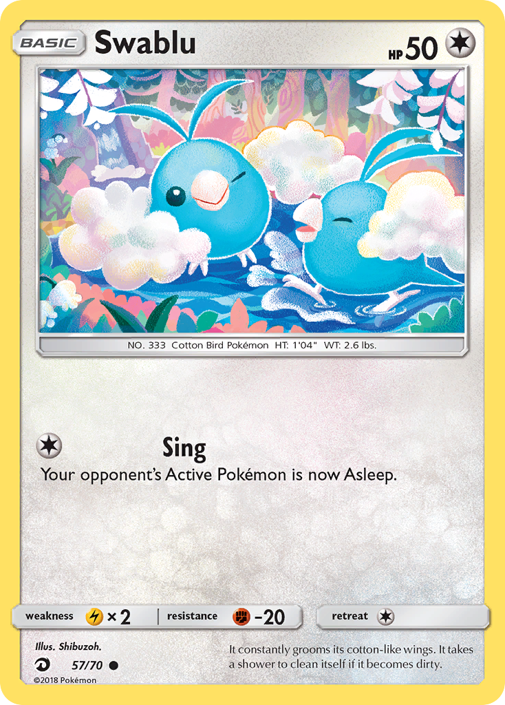 Swablu 57/70 English Pokémon card from Dragon Majesty (2018)