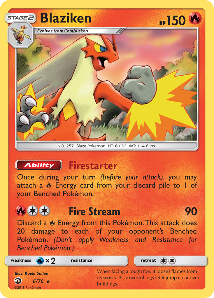 Blaziken 6/70 English Pokémon card from Dragon Majesty (2018)