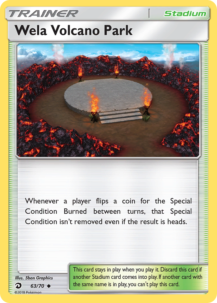 Wela Volcano Park 63/70 English Pokémon card from Dragon Majesty (2018)