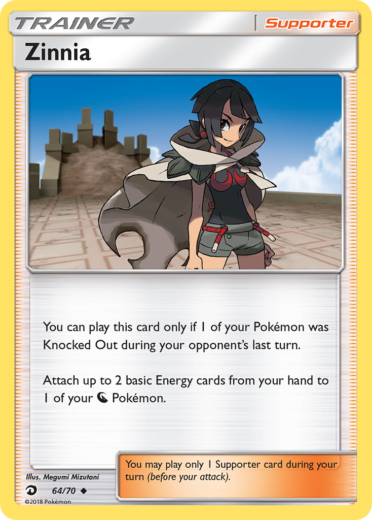 Zinnia 64/70 English Pokémon card from Dragon Majesty (2018)