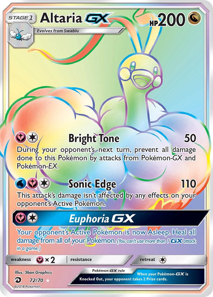 Altaria-GX 72/70 English Pokémon card from Dragon Majesty (2018)