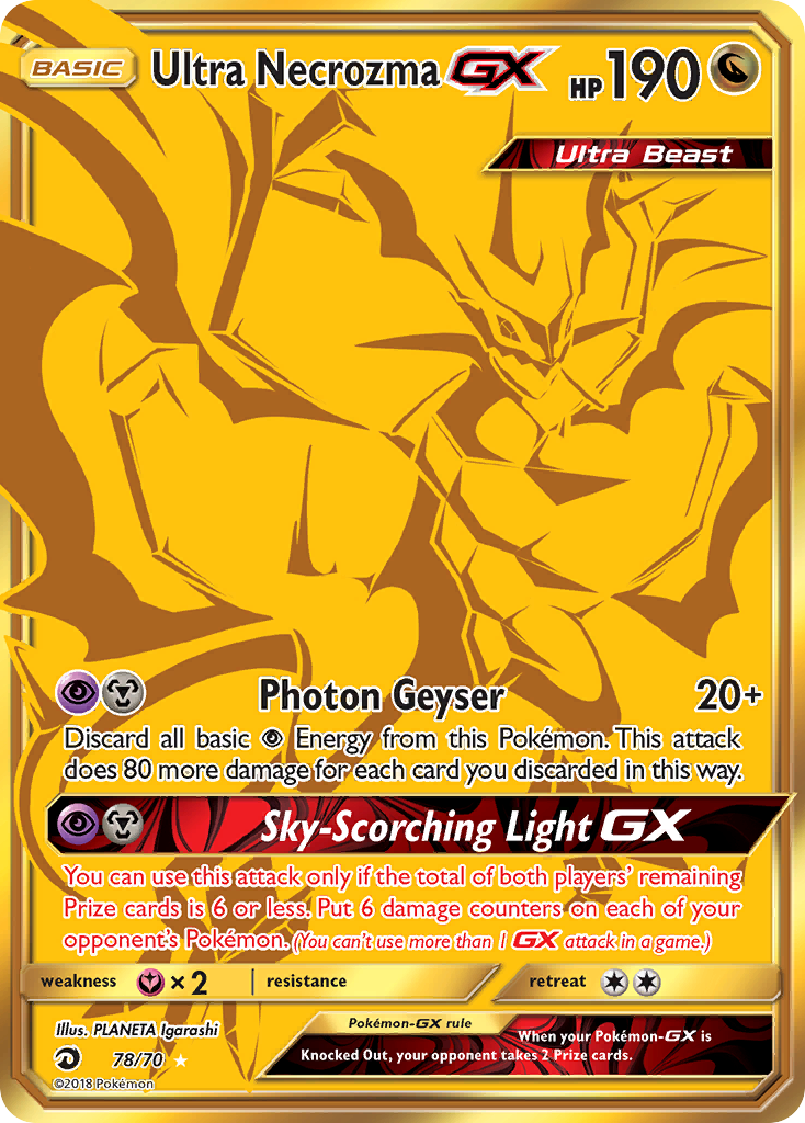 Ultra Necrozma-GX 78/70 English Pokémon card from Dragon Majesty (2018)