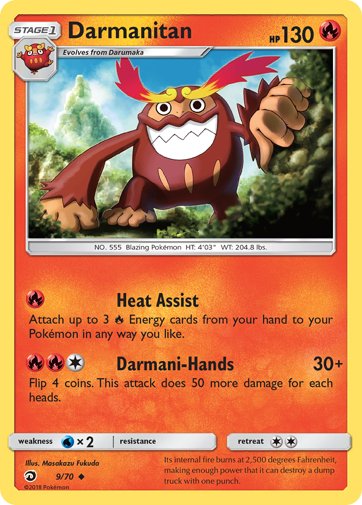 Darmanitan 9/70 English Pokémon card from Dragon Majesty (2018)