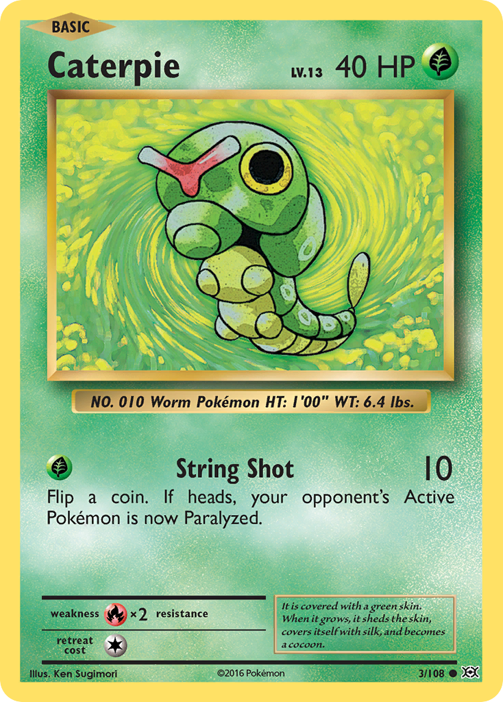 Caterpie 3/108 English Pokémon card from Evolutions (2016)