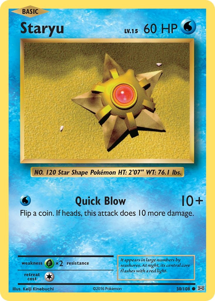 Staryu 30/108 English Pokémon card from Evolutions (2016)