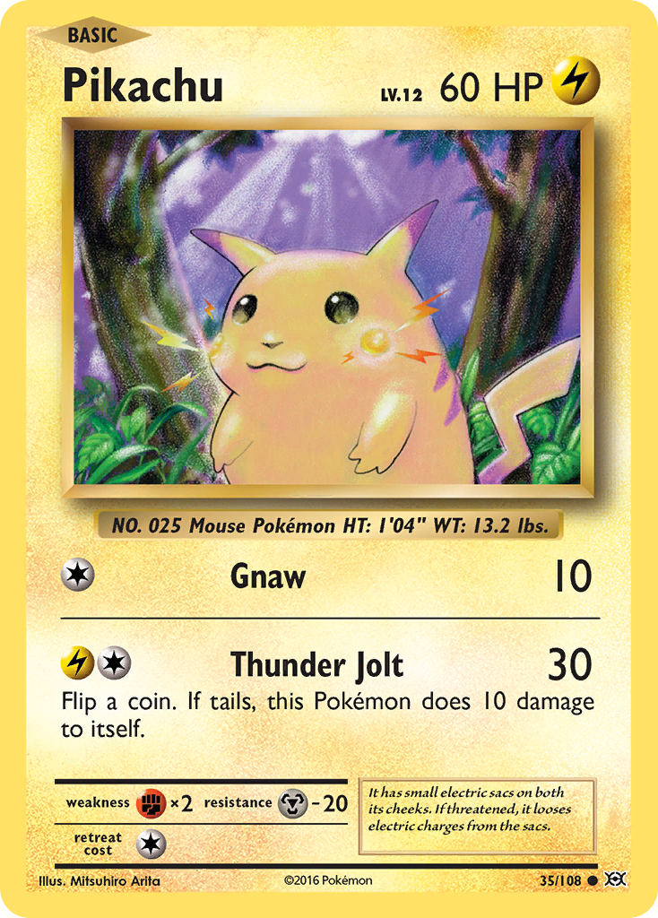 Pikachu 35/108 English Pokémon card from Evolutions (2016)