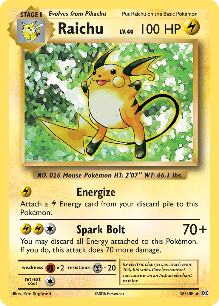 Raichu 36/108 English Pokémon card from Evolutions (2016)