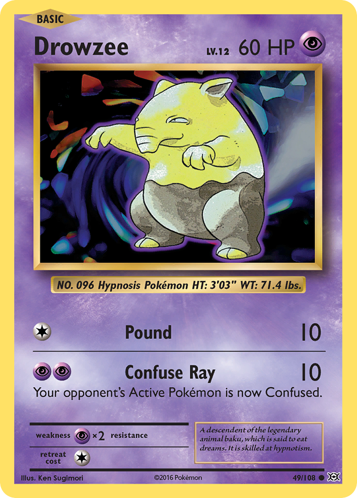Drowzee 49/108 English Pokémon card from Evolutions (2016)