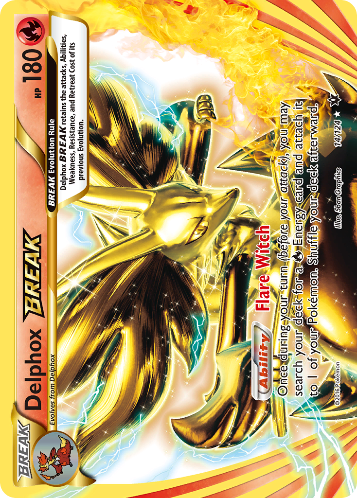 Delphox BREAK 14/124 English Pokémon card from Fates Collide (2016)