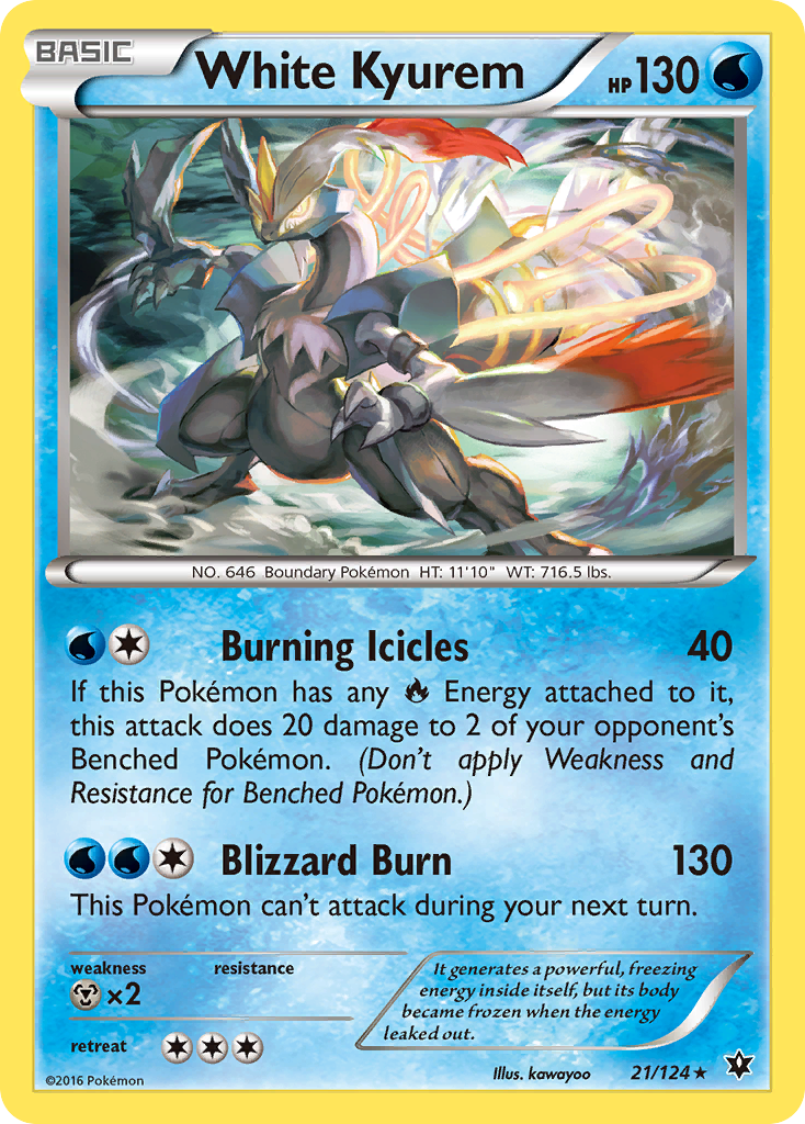 White Kyurem 21/124 English Pokémon card from Fates Collide (2016)