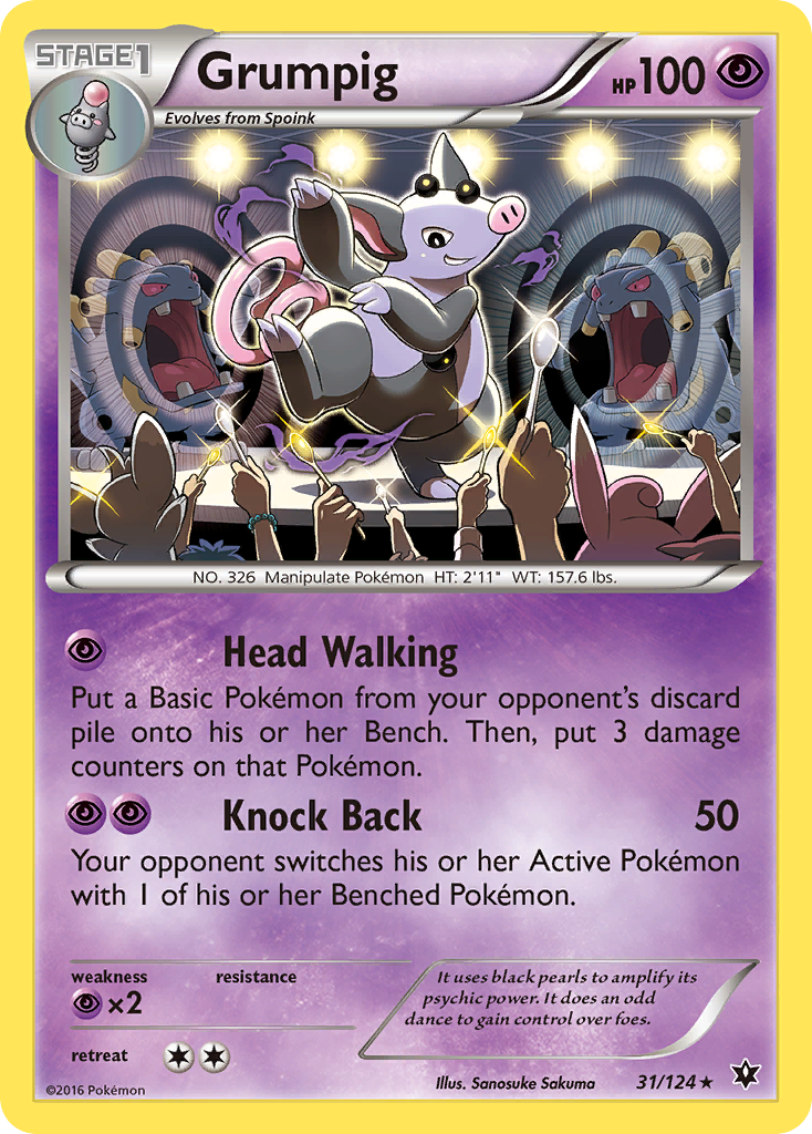 Grumpig 31/124 English Pokémon card from Fates Collide (2016)