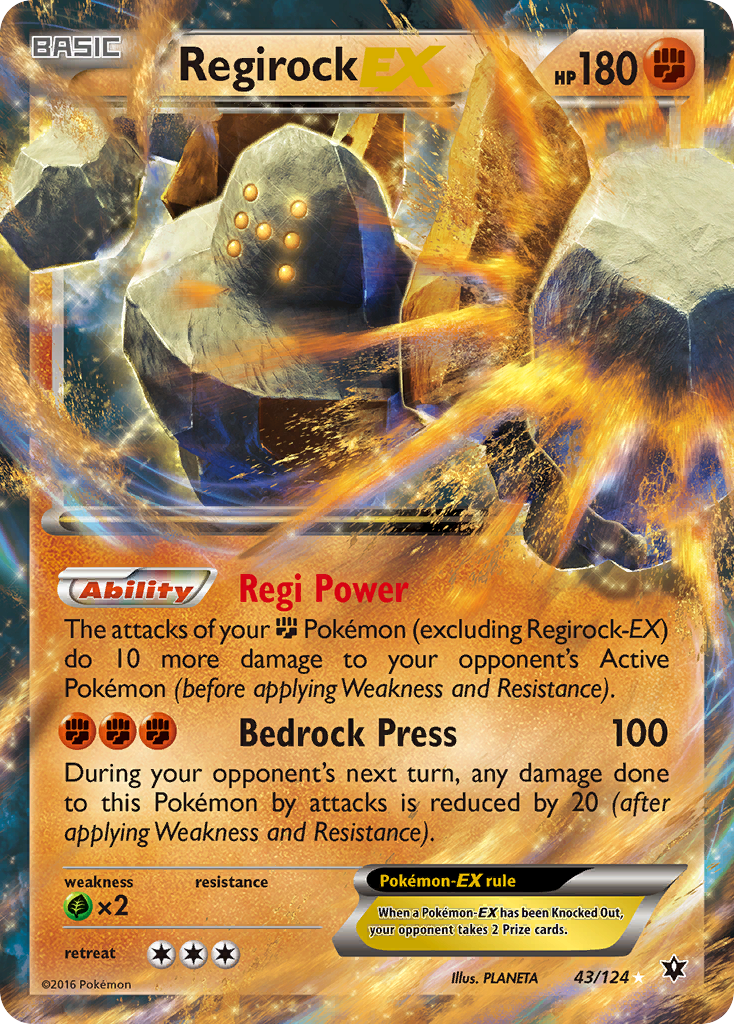 Regirock-EX 43/124 English Pokémon card from Fates Collide (2016)