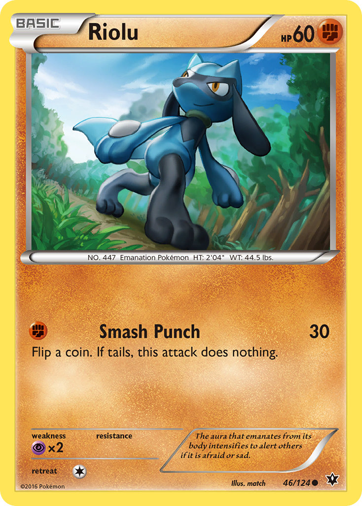 Riolu 46/124 English Pokémon card from Fates Collide (2016)