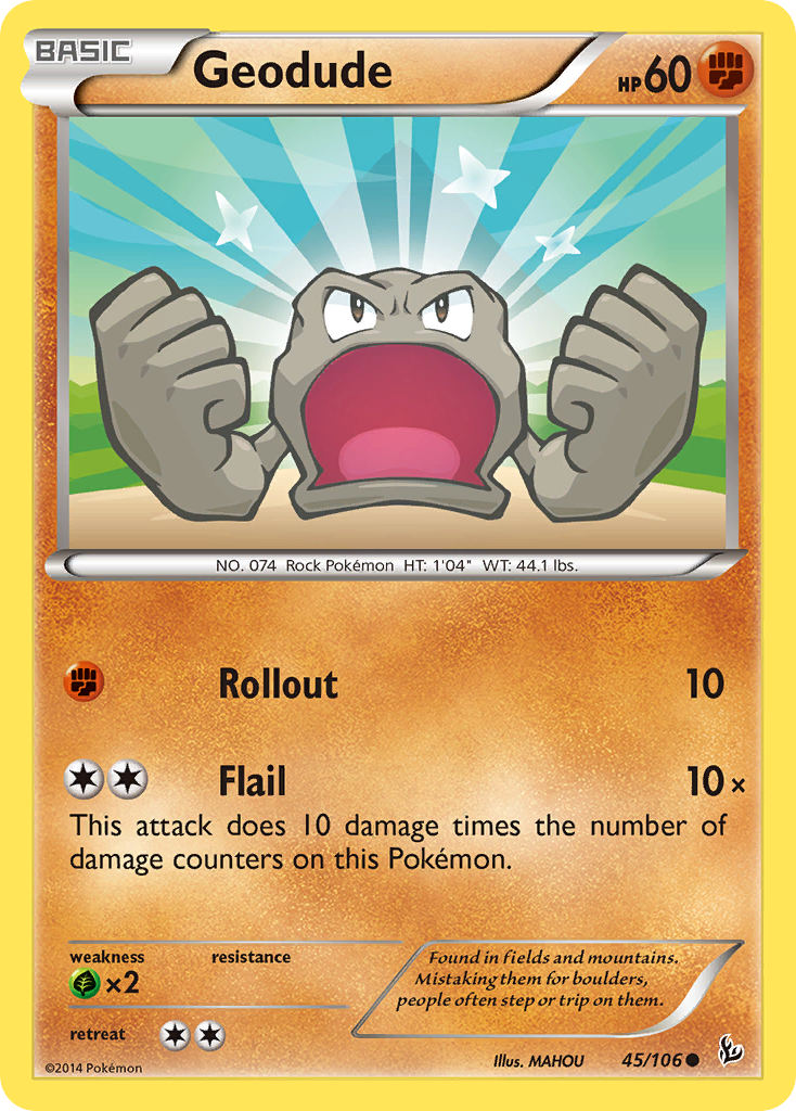Geodude 45/106 English Pokémon card from Flashfire (2014)