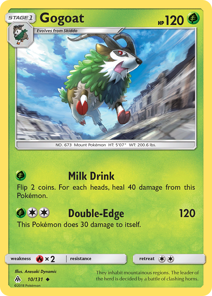 Gogoat 10/131 English Pokémon card from Forbidden Light (2018)