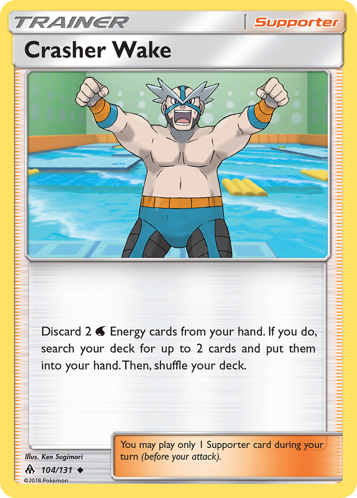 Crasher Wake 104/131 English Pokémon card from Forbidden Light (2018)