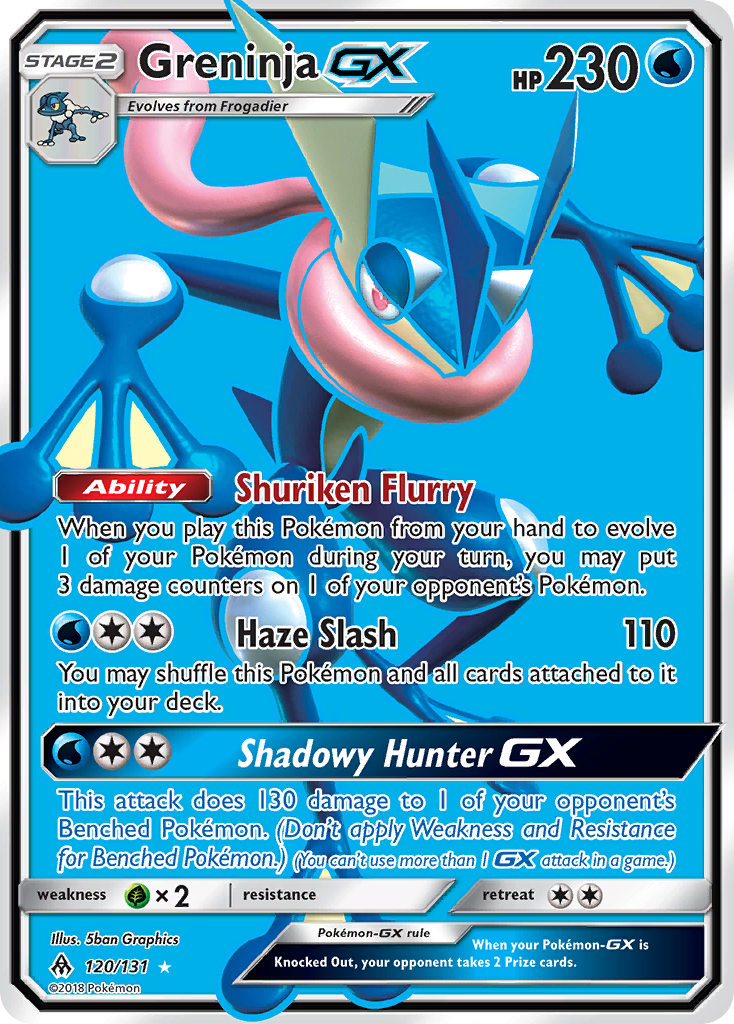 Greninja-GX 120/131 English Pokémon card from Forbidden Light (2018)