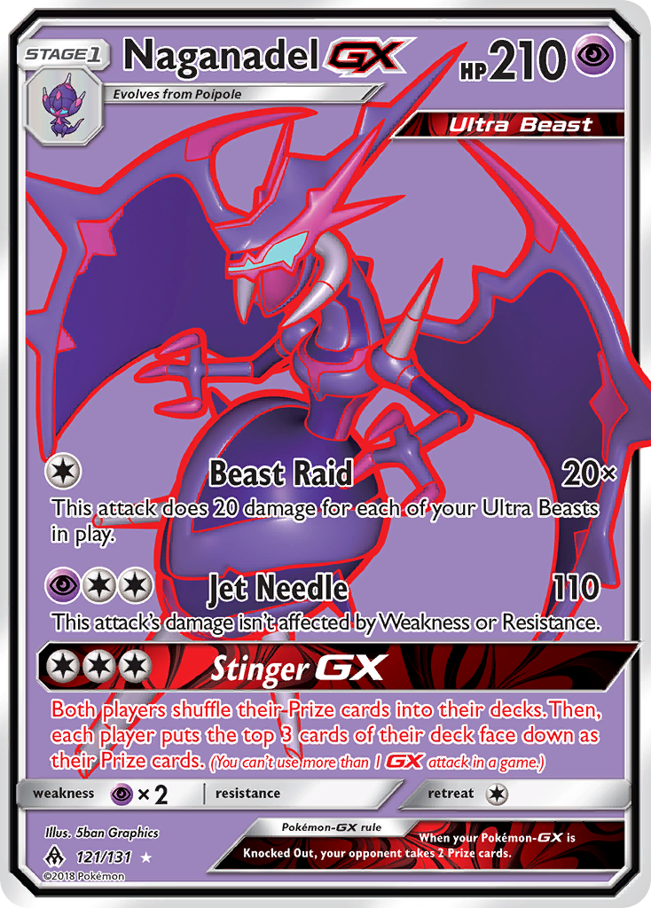 Naganadel-GX 121/131 English Pokémon card from Forbidden Light (2018)