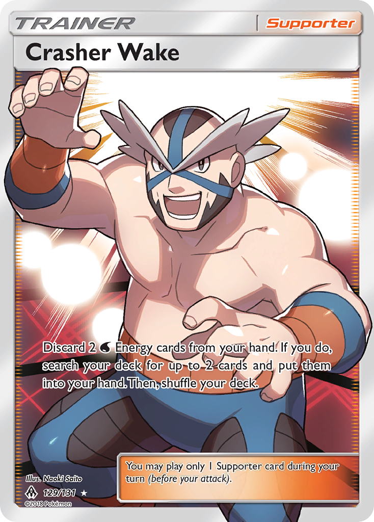 Crasher Wake 129/131 English Pokémon card from Forbidden Light (2018)