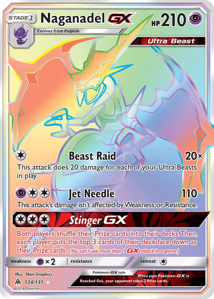 Naganadel-GX 134/131 English Pokémon card from Forbidden Light (2018)