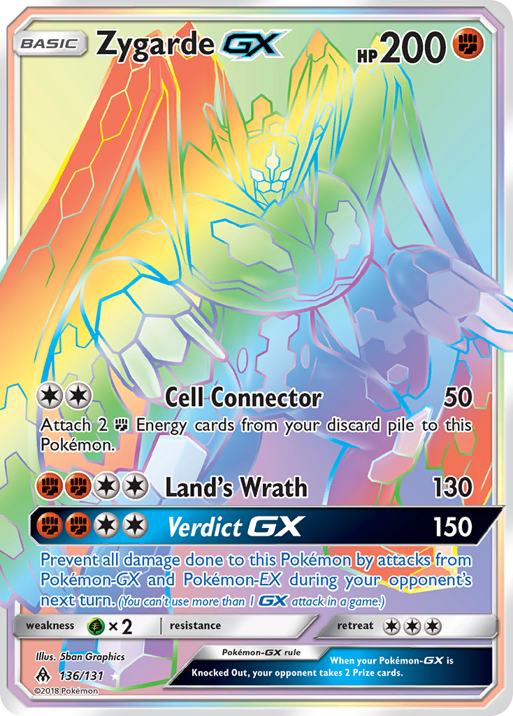 Zygarde-GX 136/131 English Pokémon card from Forbidden Light (2018)